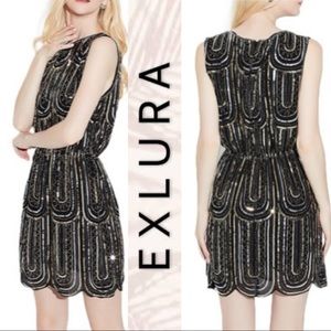 Exlura Cocktail Party Beaded Sequin Black Dress L